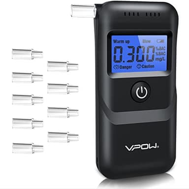 VPOW Alcoholimetro, Alcoholímetro Homologado Pantalla Digital LCD Azul, Precisión de Grado Alcoholemia Test, Alcolimetros Personal para Uso Doméstico y Profesional - Negro Oscuro