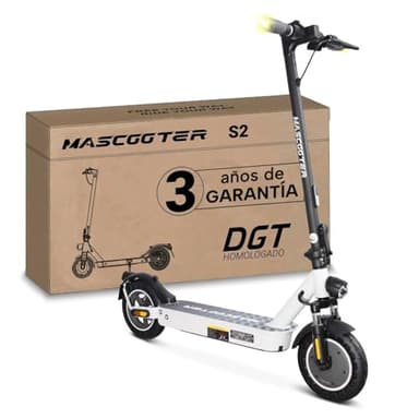 MASCOOTER S2 Urban | Patinete Eléctrico Adultos Homologado DGT - Intermitentes & Regeneración de Batería al Frenar - 400W, 800W MAX, 30km Autonomía, Ruedas 10" Sólidas - Frenos Eléctricos y de Disco