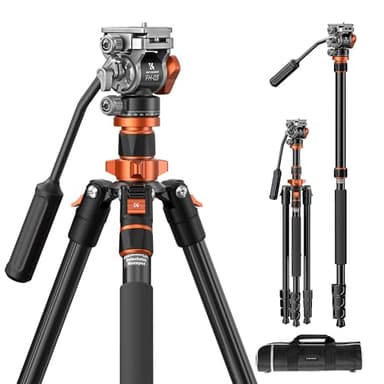 K&F Concept Trípode Camera 200cm K234A7+FH-03 Trípode de Vídeo Compacto con Cabeza Fluida, para Viajar Capacidad de Carga 5kg, Monopie Aluminio Desmontable
