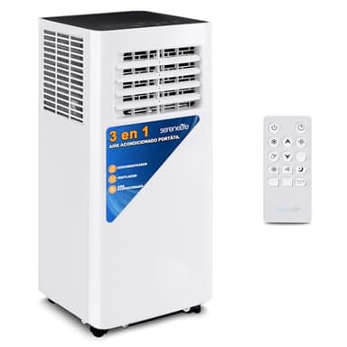 SereneLife Aire Acondicionado Portátil, 10.000 BTU, Móvil, WiFi, Silencioso, Deshumidificador, Ventilador, Control Remoto, Blanco, Ideal para el hogar y oficina
