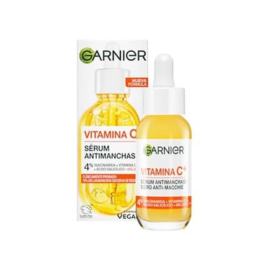 Garnier Vitamina C Sérum Antimanchas de Día con 4% de [Vitamina C + Niacinamida + Ácido Salicílico + Melasyl™]. Nº 1 del mundo. Reduce el 70% de las manchas oscuras en 5 días. 30 ml