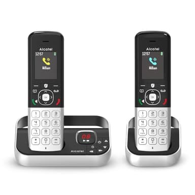 ALCATEL FX990 Voice Dúo -Teléfono inalámbrico DECT con contestador de 50 minutos - Pantalla gráfica color de alta resolución - Manos libres - Bloqueo de llamadas - Timbre VIP - 2 teléfonos- Negro/Gris