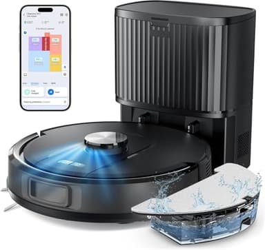 Vexilar W11 Robot Aspirador y Fregasuelos con Potente Succión 6000Pa, Robot Aspirador con Sistema de Navegación Láser Inteligente, Mapeo Inteligente, Base Autovaciado, Negro