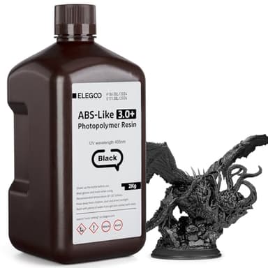 ELEGOO ABS-Like Resin 3.0+, Resina de Fotopolímero Mejorada para Impresoras 3D, Mayor Resistencia al Calor Curado Rápido, Alta Precisión, No quebradiza, Negro 2000g