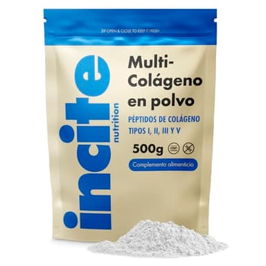 Incite Nutrition Multi Colágeno en Polvo Sin Sabor 500 g. Colágeno Tipo 1, 2, 3 y 5. Suplemento para la Piel, las Articulaciones, los Huesos, el Cabello, las Uñas y la Recuperación Muscular.