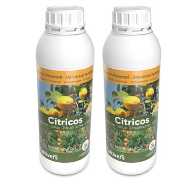 CULTIVERS Fertilizante Cítricos Ecológico Líquido 2X1L Hojas más Verdes Y Aumenta del Tamaño Fruto. Abono 100% Natural