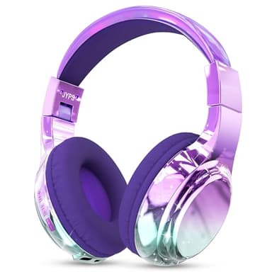 JYPS Auriculares Niños,Metálico Auriculares Inalámbricos Bluetooth Niña con Micrófono,Auriculares Infantiles Bluetooth con Cable,Cascos Inalámbricos Niña para iPad/Tablet/Escuela/Musica (Morado)