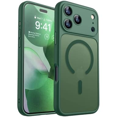 CANSHN Funda Magnética para iPhone 17 Pro MAX (6.9 Pulgadas), Compatible con MagSafe, [Protección Total de La Cámara] Carcasa Fondo Mate Translúcido,Verde Oscuro