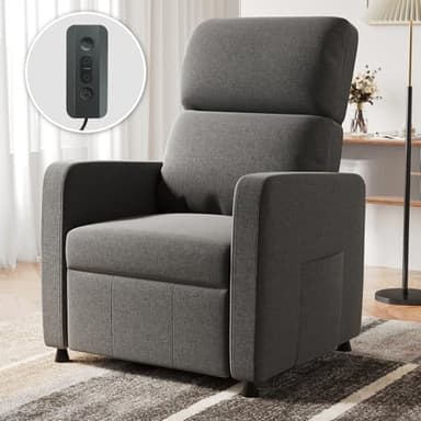 Devoko Sillón Relax Reclinable Eléctrica, Reclinable Ergonómica 90°-165°, Silla Reclinable con Respaldo y Reposapiés Ajustable, Sillón para Ancianos/Salón/Oficina, con Bolsillos Laterales, Gris