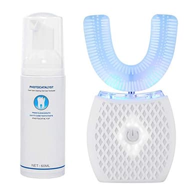 Cepillo de dientes automático ultrasónico,Cepillo de dientes acústico eléctrico de 360 °, con cronómetro automático (Blanco, 1)