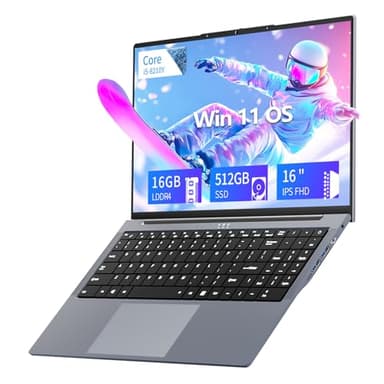 Zonatrix 16 Pulgadas Ordinateur Portable, Core I5-8210Y Procesador Win 11 PC Portable, Laptop 16GB RAM DDR4 512GB SSD, IPS FHD Pantalla, Clavier Rétroéclairé, Mini-HDMI/USB3.0/Type-C/TF Card Slot