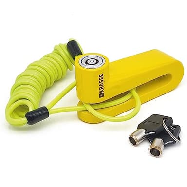 KRASER KR707Y Candado Moto Disco, Amarillo ø7mm Más Disuasorio, Cerradura Anti-taladro, Seguridad Compacta Facil Transporte, Antirrobo Bloqueo Pinza Disco Freno Moto, Bicicleta, Patinete Electrico