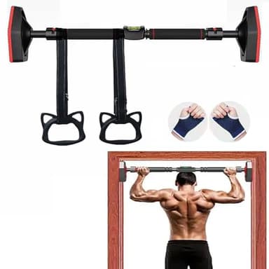 dominado de barra, barra de dominadas ajustable hasta 120-170 cm, carga máxima 800 kg, con nivel de burbuja y cordón para niños