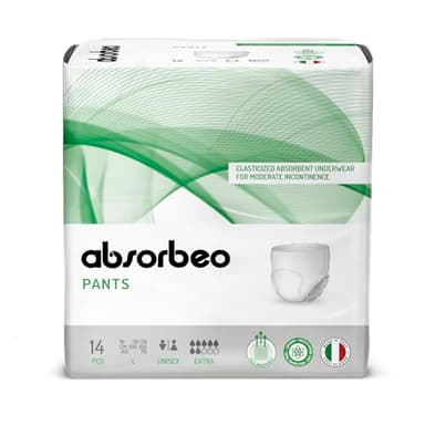 Absorbeo Pants Extra,Braga-Pañal para Adultos, Absorbentes y Elásticas para Incontinencia Moderada, Confort Absoluto, Protección ,Antiolor,Totalmente Transpirable, Unisex, L,14 Unidades (Paquete de 1)