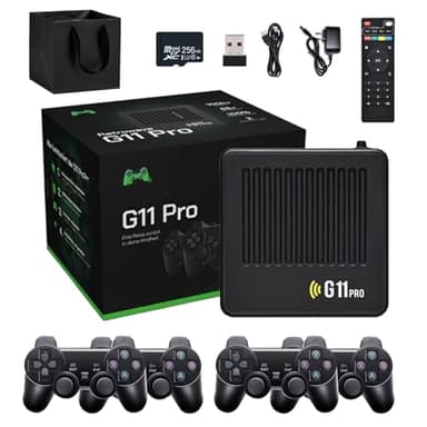 G11 Pro Game Box, All8bit G11 Pro 100000 Games, 2.4G Wireless Dual Controller, 100,000 Retro Games, Plug and Play Video Games, Comes with 4 Wireless Dual Controllers (256G（4 Handles）)