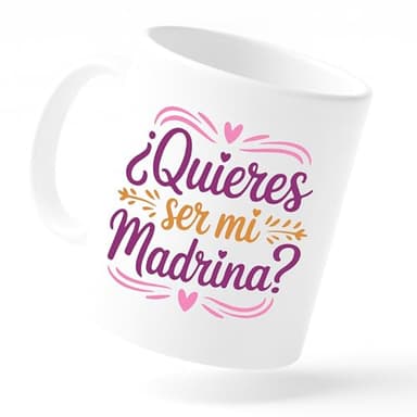 Miss Chapas | Taza Madrina Cerámica 350 ml – ¿Quieres ser mi Madrina? | Regalo Emotivo para Bautizo y Nacimiento de Bebé | Incluye Tarjeta Dedicatoria | Apta Microondas y Lavavajillas
