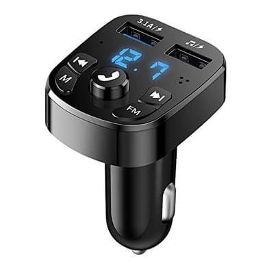 Transmisor FM Bluetooth V5.0 Coche Manos Libres Carga Rapida 3.1A, Manos Libres Inalámbrico Reproductor MP3 Música Mechero Coche Adaptador Radio con Dual USB Soporte Tarjetas U Disk