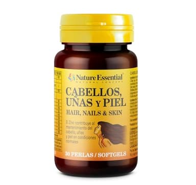Nature Essential | Cabello, Uñas y Piel 540 mg | 30 Perlas | Hierro, Vitamina y Biotina | Con Aceite de Borraja, Omega 3 y L-Cistina