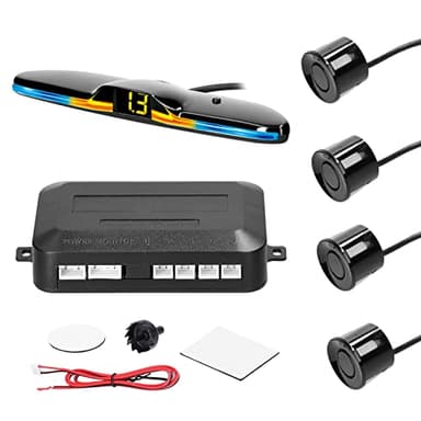 Shkalacar Sensores Aparcamiento Coche, Aparcamiento Coche Kit con 4 Sensores, Sensor Aparcamiento Coche Detección de Distancia, Luz LED, Zumbador de Advertencia de Sonido Negro/Blanco