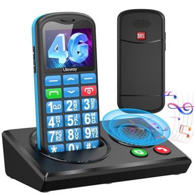 uleway 4G Teléfono Móvil para Personas Mayores con Estación de Carga Bluetooth | Sonido Fuerte,Dual-SIM Telefono Móvil Basico con Teclas Grandes, LinternaBotón SOS, Fácil de Usar Senior Teléfonos