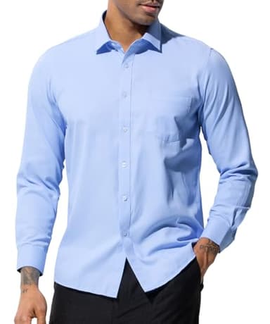 Casey Kevin Camiseta Manga Larga Hombre Camisa de Vestir Formal Camisas Casual Elegantes Camisa Hombre con Bolsillo Regular Fit