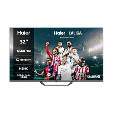 Haier QLED Full HD H32S80EFX - 32", Smart TV, Google TV, Dolby Audio, HDR 10, Smart Remote Control, Google Assistant, Bluetooth 5.1, DBX TV, HDMI 2.1 x 4, Sin Marcos, 2024