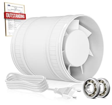 BUMSOU 100mm Extractor de Aire en Línea Compacto con Protección Contra el Sobrecalentamiento, 8W 130m³/h Extractor de Humedad Silencioso Potente, Ventilador Baño Aseo Garaje Tienda Invernadero