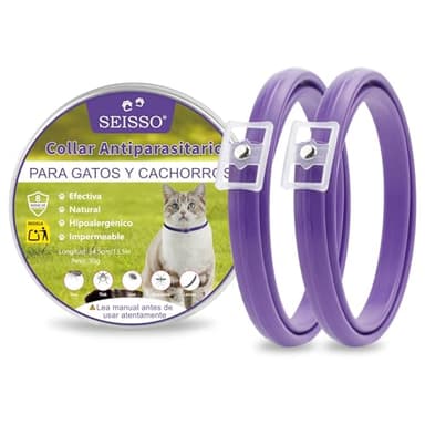 SEISSO 2 Collares Antipulgas para Gatos, Set de 2 Collar contra Pulgas y Garrapatas con 6-8 Meses de Protección, Collar Antiparasitario de 34.5 cm Ajustable para Perros Pequeños y Gatos, Morado