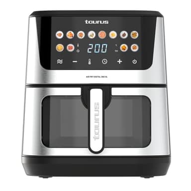 Taurus – Freidora aire Air Fry Digital 360 XL | 2100W | 8L | 12 programas | Pantalla táctil | Doble resistencia | Interior metálico | Precalentado | Libre de BPA y PFOA | Recetario online