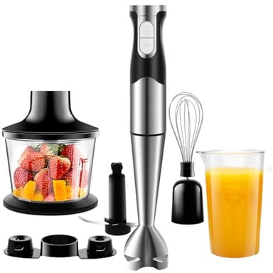 6 en 1 Mezclador de inmersión Potente 1200W Velocidad Ajustable Mezclador de Mano Multifunción de Acero Inoxidable con Función Antisalpicaduras para Mezclar Verduras Helados y Mermelada, etc