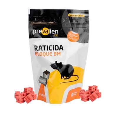 Prevalien Pro - Raticida Bloques Bromadiolona - Especial para Contra Ratas y Ratones - Cebo con Cereal Muy Atrayente - Uso Profesional Interior y Exterior - Conservación ZIP - 300g
