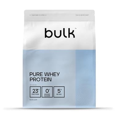 Bulk Pure Whey Proteína en Polvo, Unflavoured, 23g Proteína y 5g BCAA por ración, Batido de Whey Concentrado, Bajo en azúcar, Favorece el crecimiento y la recuperación muscular, 500g