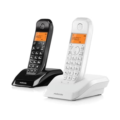 Motorola Voice - S1202 Teléfono Inalámbrico Digital con Bloqueo de Llamadas y Función No Molestar, Altavoz Manos Libres, Agenda hasta 50 Nombres y Números, Color Blanco y Negro