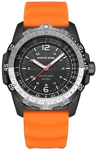 NORTH EDGE Relojes para hombre con correas de silicona alimentadas por energía solar, militares, impermeables, tácticos, minimalistas, Naranja (color), Militar