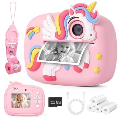 Camara Fotos Infantil Instantanea, 48MP 1080P Cámara Instantánea para Niños con Tarjeta de 32G y 4 Rollos Impresora, Maquina Fotografia Instanea Regalo de Juguete para Criança de 3 a 12 Años