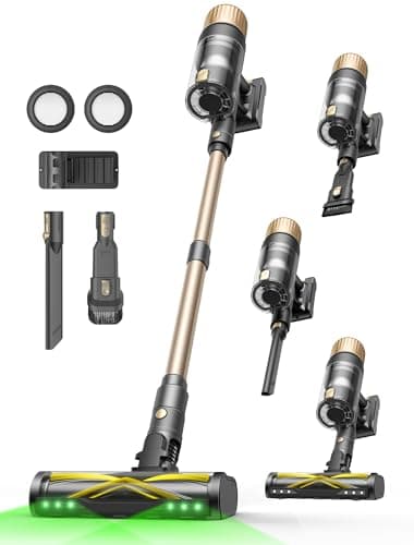 Ultenic U15 Aspiradora sin Cable 50Kpa/65Min, Autoportante, Luz Verde, Aspirador de Mano con Sistema de 6 Filtros, Anti-Enredos, Uso Doméstico, Ideal para Alfombras,Sofá,Coche, Pelo de Mascotas