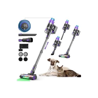 Aspiradora Sin Cable Potente, 55KPA/580W/70Min Escoba Eléctrica sin Cable con Pantalla Inteligente y Anti-enredos, luz LED Verde, Aspirador Sin Cable Potente para Suelos/Alfombras/Pelo de Mascotas