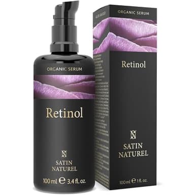 Satin Naturel Serum Facial Retinol Puro 100ml Para la Cara - Antimanchas y Antiarrugas - Contorno de Ojos y Cara - Vitamina C + Acido Hialuronico - Sistema 3-Retinol de Liberación – Vegano