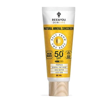 Bee and You - Protector solar mineral 100% natural, resistente al agua y no graso, protección solar de banda ancha SPF 50 UVA/UVB con óxido de zinc y propóleo de abeja, hipoalergénico