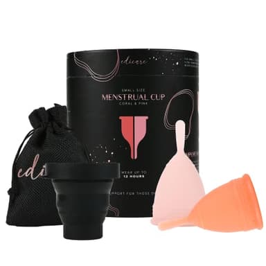 Edicare, Copa Menstrual, Incluye dos Copas, 1 Esterilizador y una Bolsa de Transporte, Silicona de Grado Médico, Suave, Reutilizable y Lavable 100% Seguro (S - Special Edition)