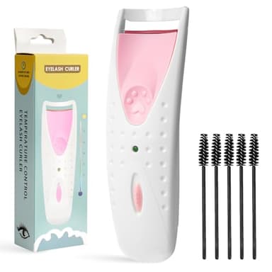 BUTBU Rizador de Pestañas Eléctrico, Rizador de Pestañas Termico, Rizador de Pestañas Termico Profesional, con 5 cepillo, para Mujeres, Funciona con 2 pilas AAA(No Incluido), Rosa