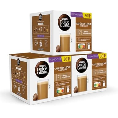 NESCAFÉ Dolce Gusto Café con Leche - Cápsulas de Café, 90 Cápsulas (3 x 30) - Intensidad 7 - Originales para cafeteras Dolce Gusto