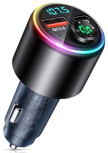 CIRYCASE Bluetooth Coche 5.3, PD 30W & QC3.0 18W Tipo-C Cargador Coche, Transmisor FM Bluetooth Coche Manos Libres, Adaptador Bluetooth Coche con 7 LED Retroiluminado, Reproductor MP3 Alta Fidelidad