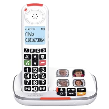 SWISSVOICE - Xtra 2355 - DECT -Teléfono inalámbrico - Teclas Grandes - Contestador automático - Audio Boost - Tonos Altos - Compatible con audífonos - Bloqueo de Llamadas - Blanco