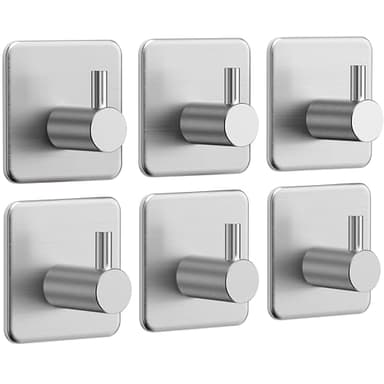 Auxmir Ganchos Adhesivos para Pared, Acero Inoxidable Colgador Toallas sin Taladro, Toalleros Autoadhesivo Extrafuerte para Baño Cocina Albornoz Trapos, Gris, 6 Piezas
