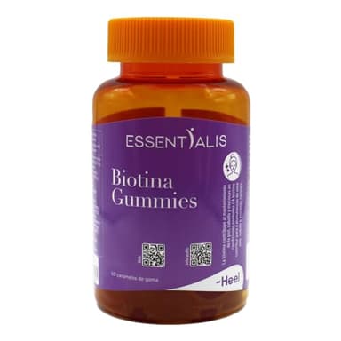 Essentialis Biotina Gummies 5000 mcg – Vitaminas A, B6, B12, C, D2 y E con Zinc e Yodo – 60 gominolas veganas – Para el cuidado diario de cabello, piel y uñas