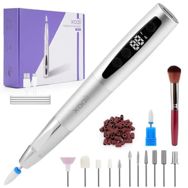 Xoali Torno para Uñas Profesional 35000rpm,13 en 1 Lima Eléctrica Uñas Recargable por USB, Torno Uñas sin Cable con Velocidad Ajustable, Kit de Manicura y Pedicura para Salón de Uñas y Manicura Casera