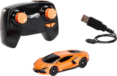 Hot Wheels RC Coche de Juguete, Lamborghini Revuelto teledirigido a Escala 1:64, Recarga con Cable USB, Carreras y Acrobacias Dentro y Fuera de Pista con turbopropulsor, HWW55