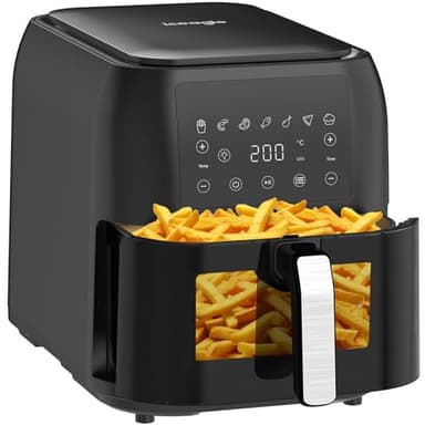 Iceagle Freidora de Aire 8,5L – XXL Air Fryer con Ventana Visibl | Freidora sin Aceite, Pantalla Táctil, 7 Programas, 1700W, Cesta Rectangular Grande Especial para Familia Numerosa