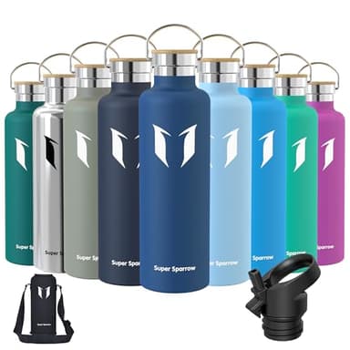 Super Sparrow Botella Agua Acero Inoxidable - Botella Agua Niños - 1L - Botella Termica Boca Estándar - Sin BPA, para Niños & Adultos, Deporte, Oficina, Yoga, Ciclismo